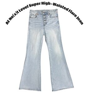 American Eagle AE Ne(x)t Level Super High-Waisted Flare Jeans Size 10 blue mist